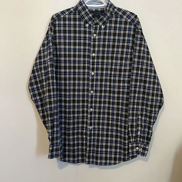 Roundtree & Yorke Casuals Men’s Long Sleeve Plaid Button Down Large Blue Vintage - Picture 1 of 8